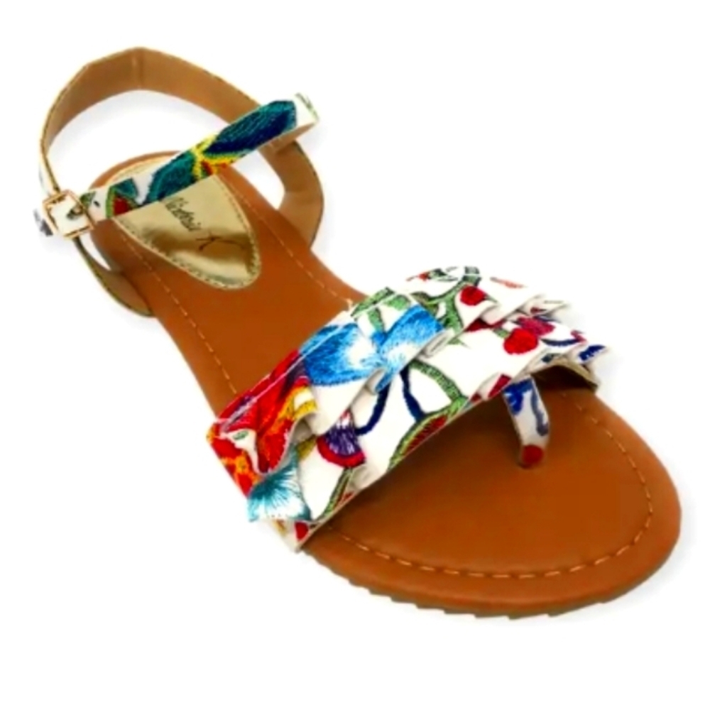 Ladies Colorful Floral Embroidered Sandals Sz 10